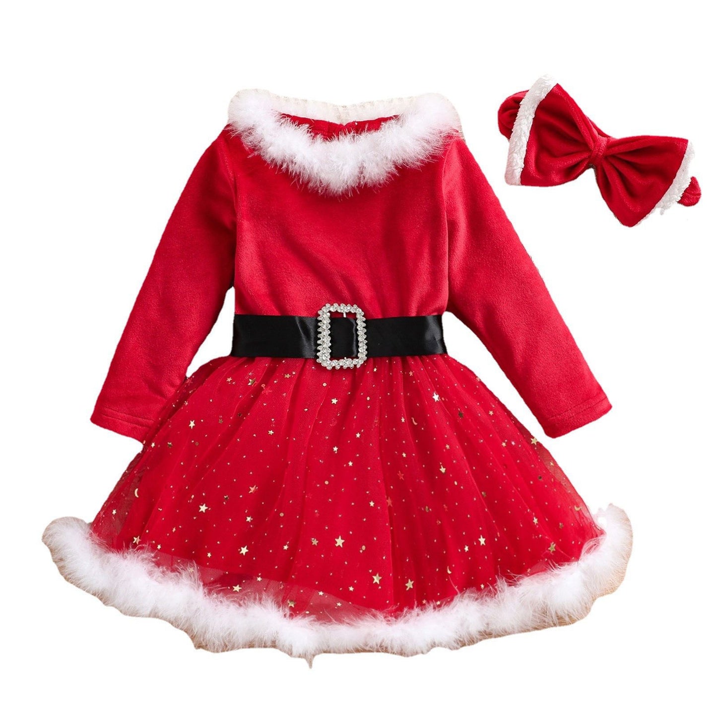 2pcs set Baby Christmas Long Sleeve dress + headband