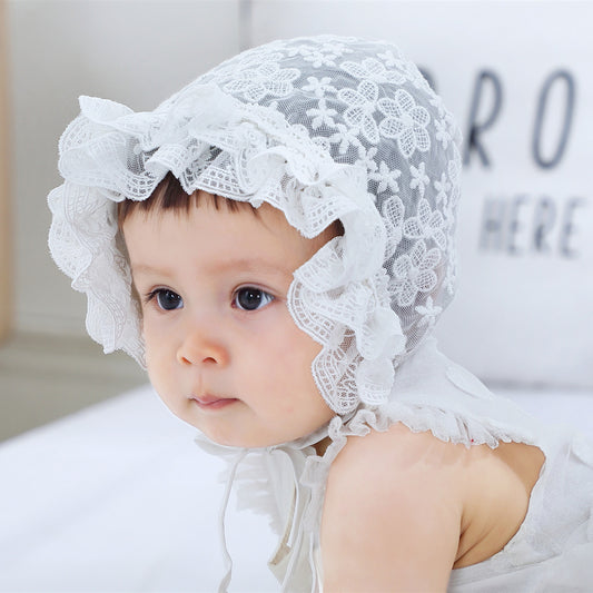 Baby white lace flower hat