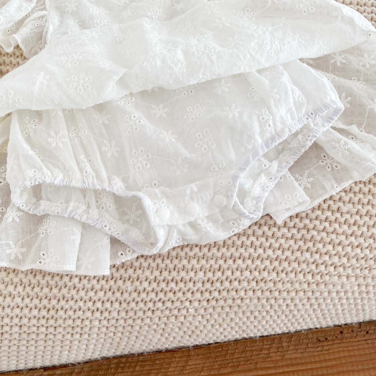 Simple 100% cotton backless romper dress + headband with bow white