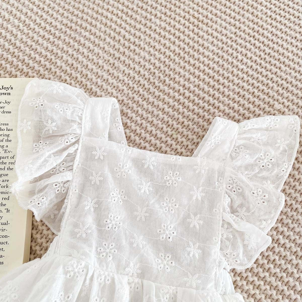 Simple 100% cotton backless romper dress + headband with bow white