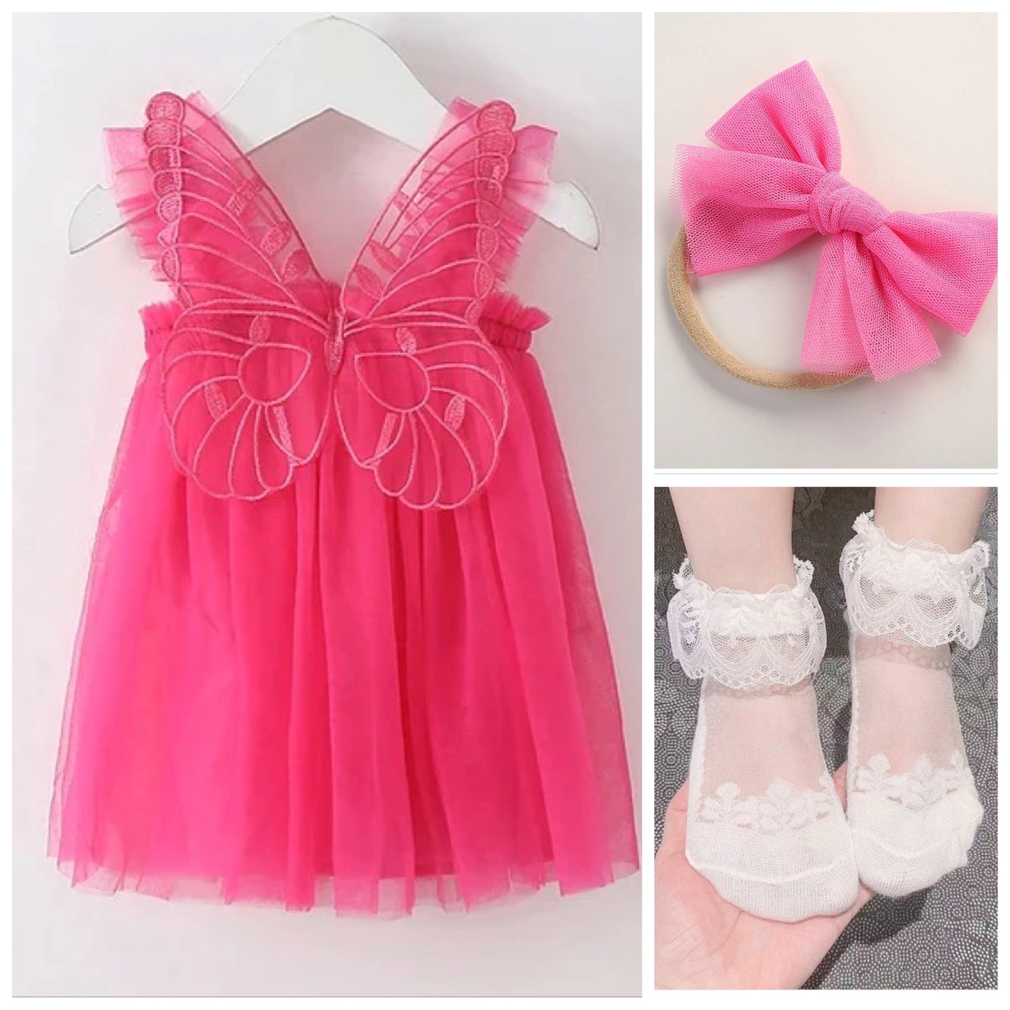 Butterfly Multi layered Tutu dress hot pink