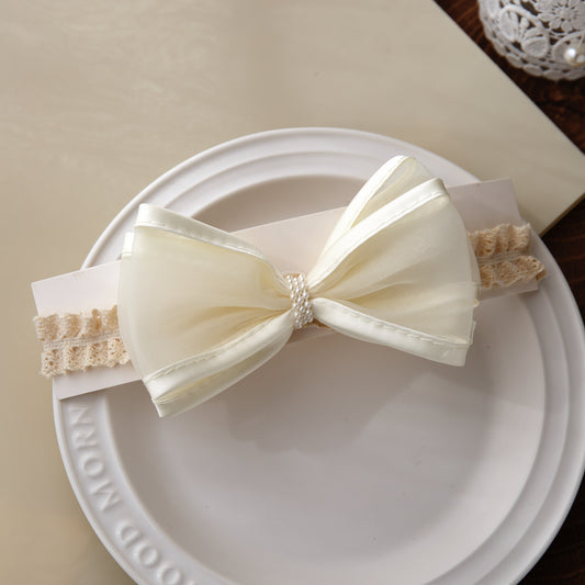 Elegant Baby Beige headband with doule layer bow knots