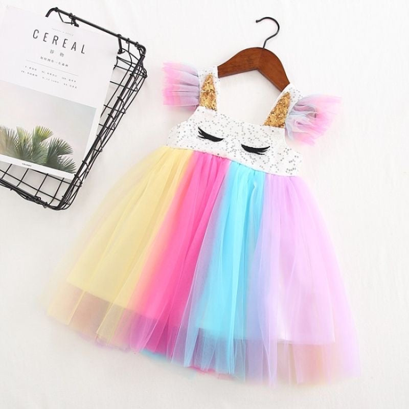 Rainbow unicorn mesh dress