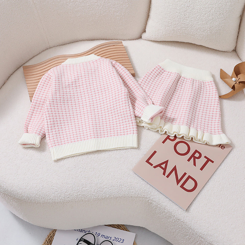 2 piece Girls long sleeve knitted jacket + skirt and removable bow knot