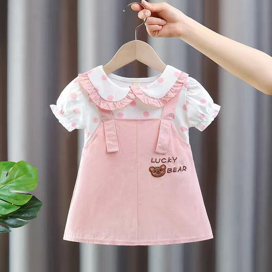 fake 2 piece baby dress polka dots