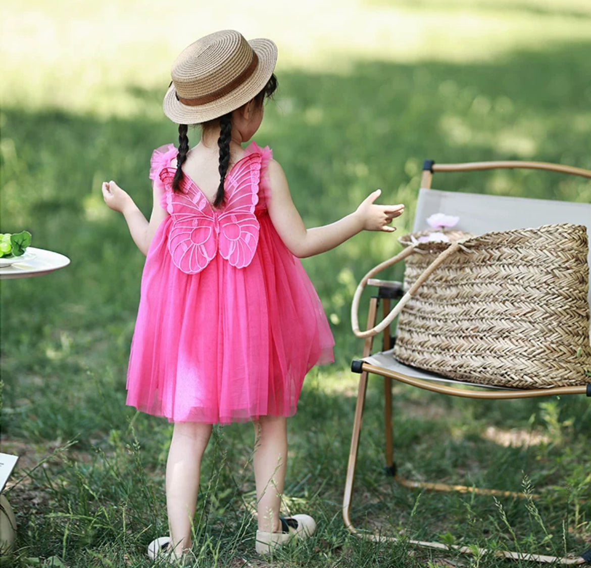 Butterfly Multi layered Tutu dress hot pink