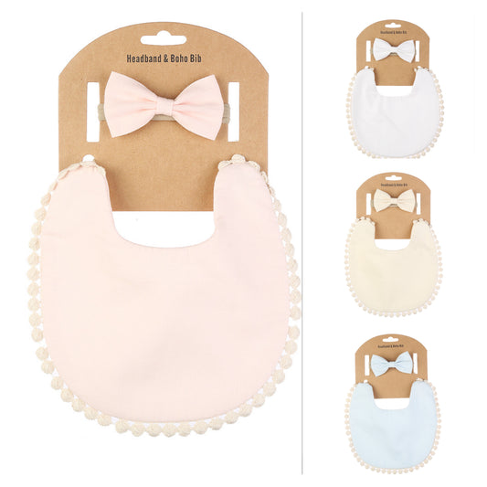 2 piece set Bib + headband for babies solid color