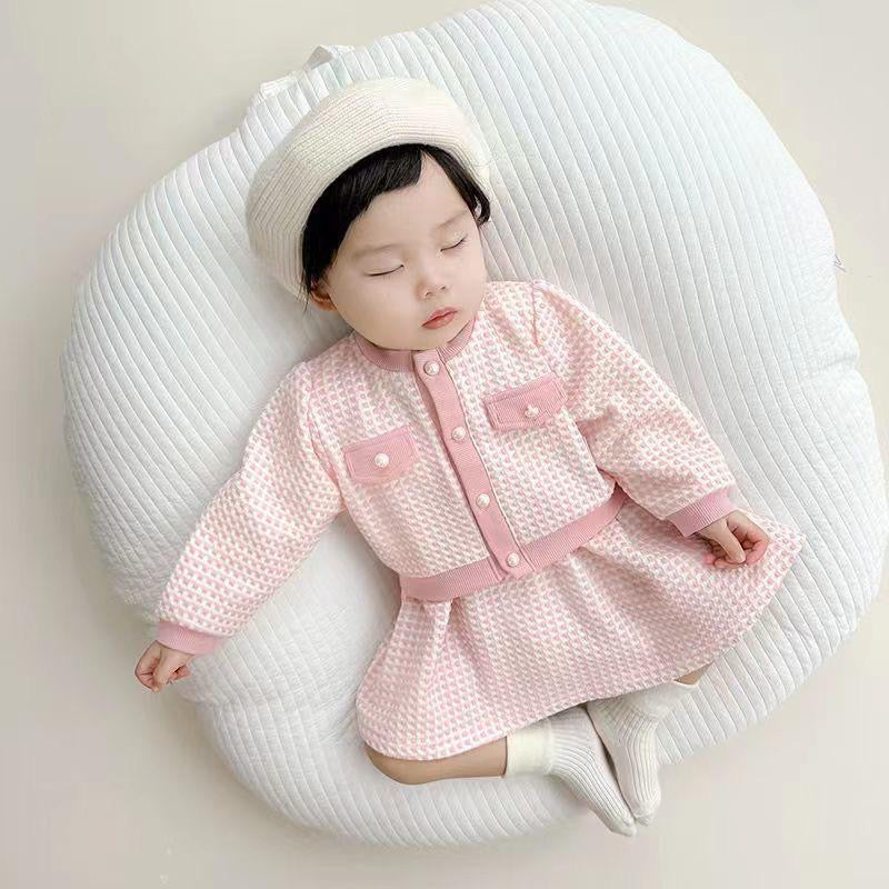 2pcs set waffle long sleeve jacket + dress .