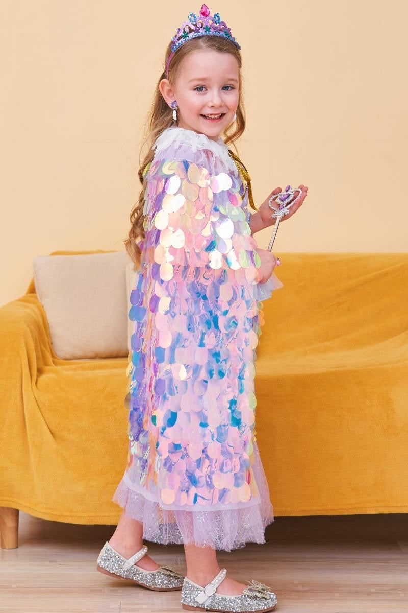 2 piece set Girls mermaid Cape Cloak Shiny Glitter Party Prop Kids Fancy cape + headband