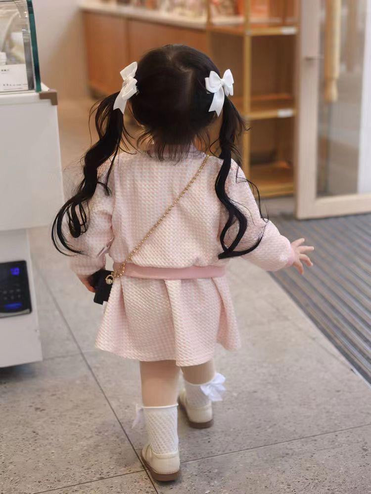 2pcs set waffle long sleeve jacket + dress .