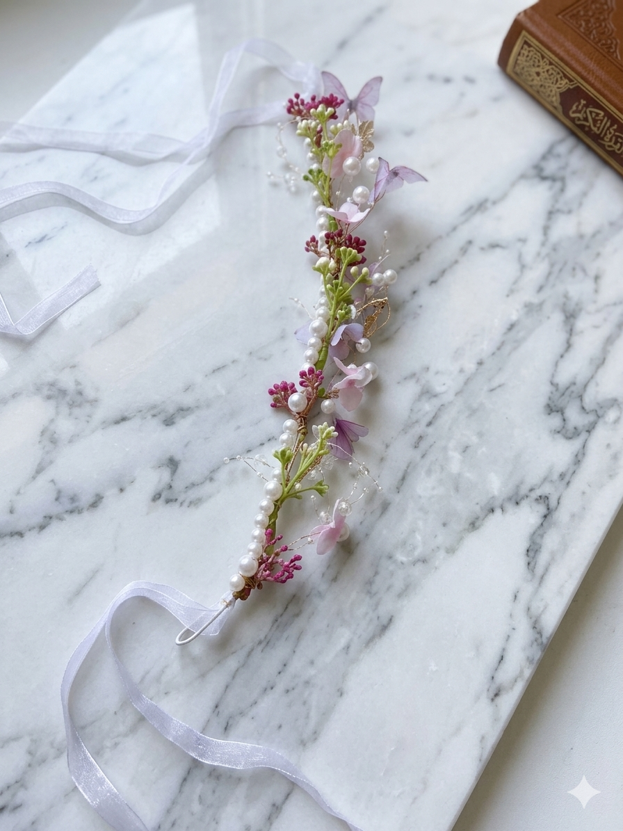 Headpiece with  butterfly and pearls