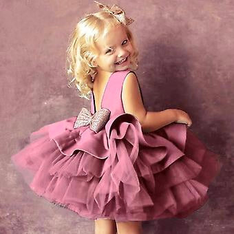 Satin party dress  tutu skirt with  2 golden bow knots