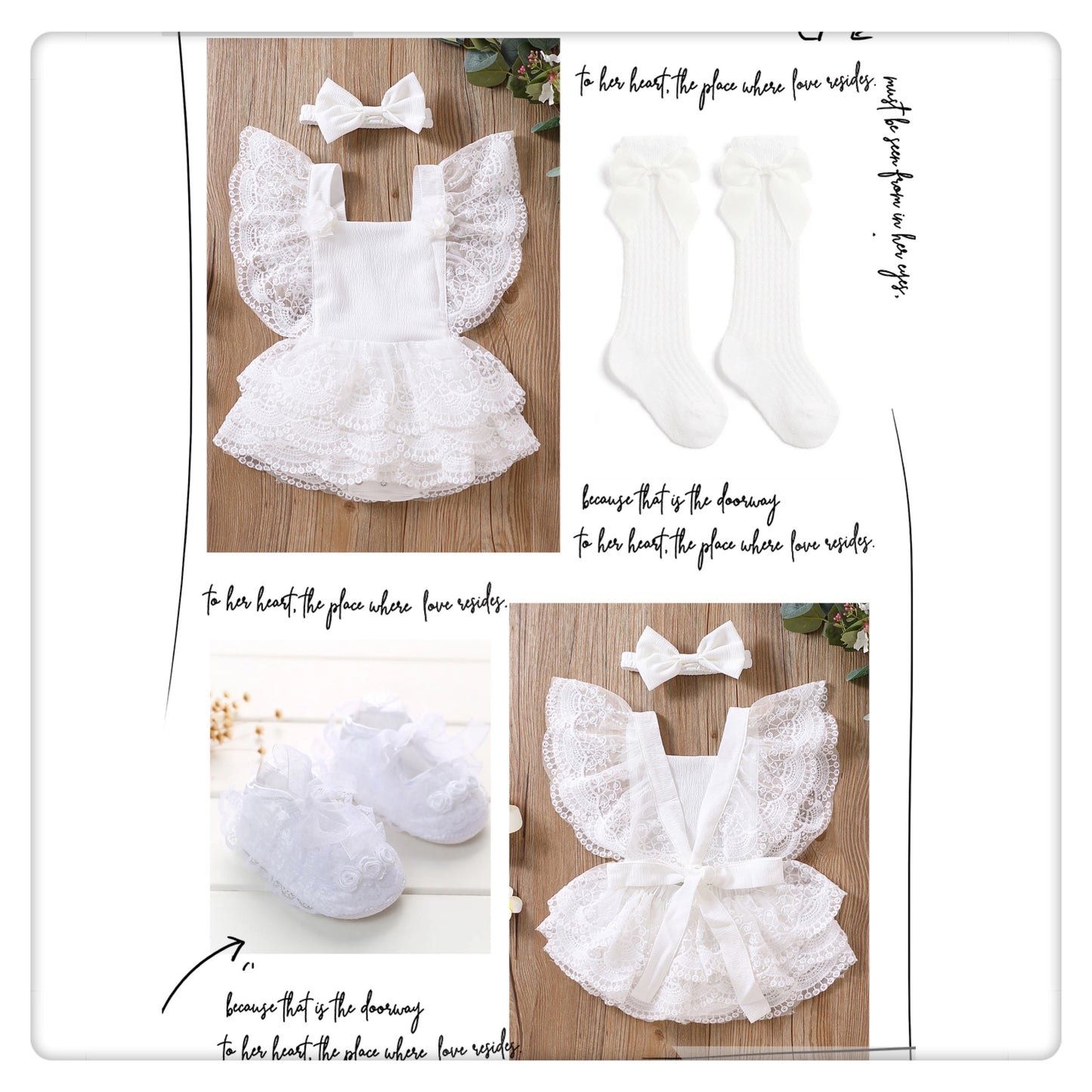 Baby Girl Lace Romper Dress Backless Boho bow tie + headband white