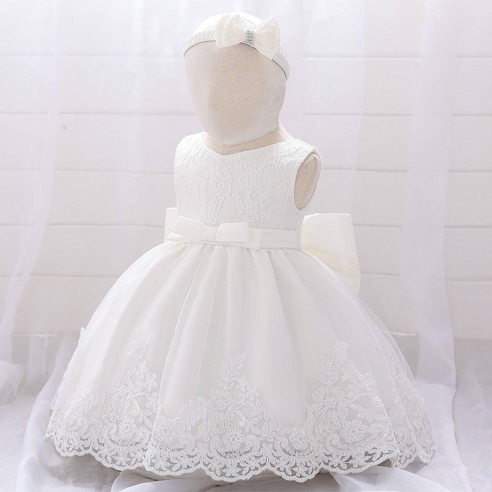 Baby Girls Dresses Embroidered Pageant Wedding Flower Girl Birthday Tulle Dresss big bow knot 2 color