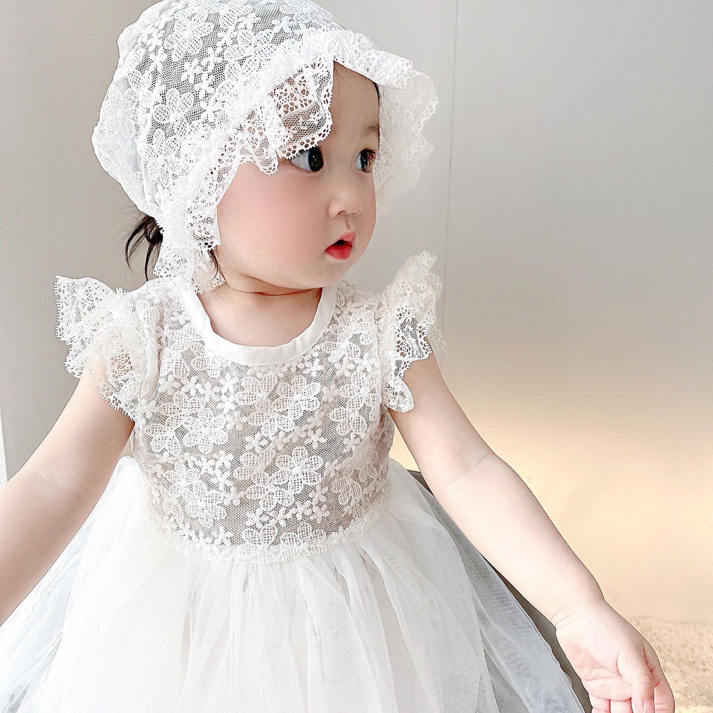 2 piece set baby Lace dress + hat