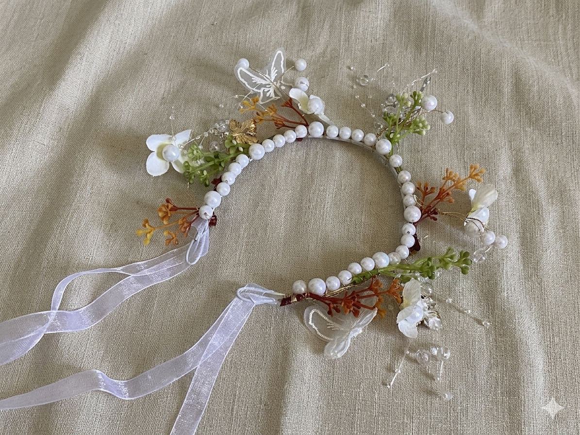 Headpiece with white  butterfly and pearls (Copy)