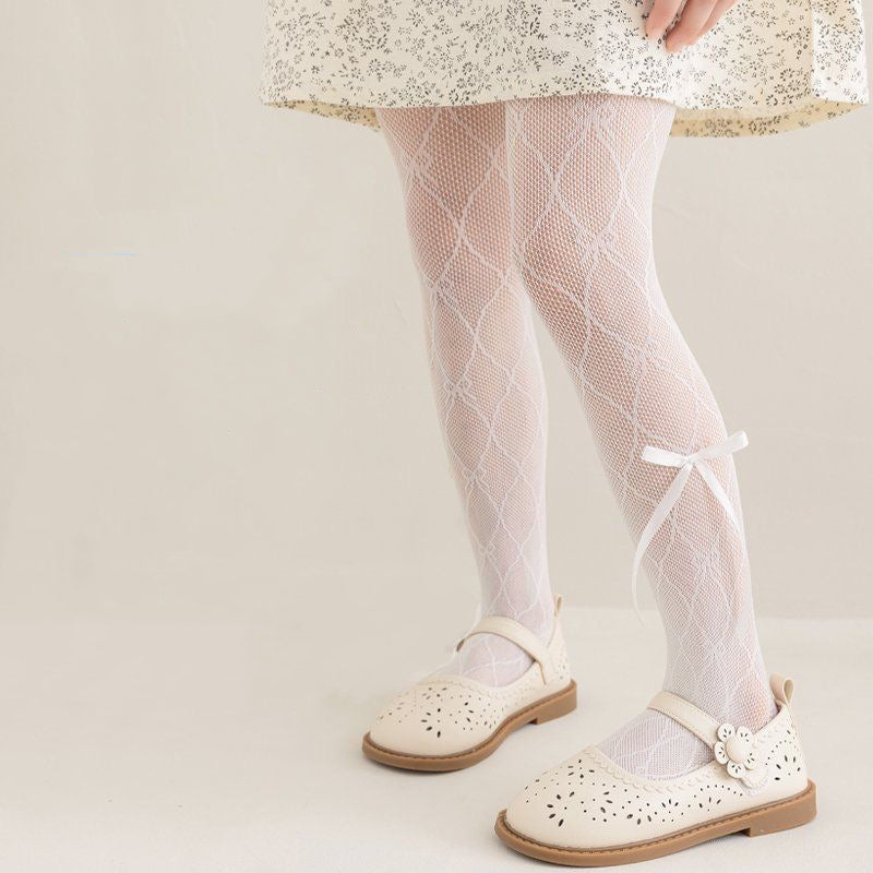 lace mesh tights with hollow diamond bow for summer