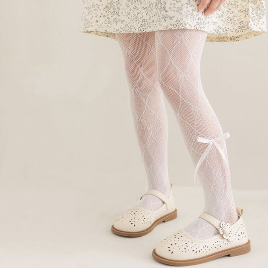 lace mesh tights with hollow diamond bow for summer