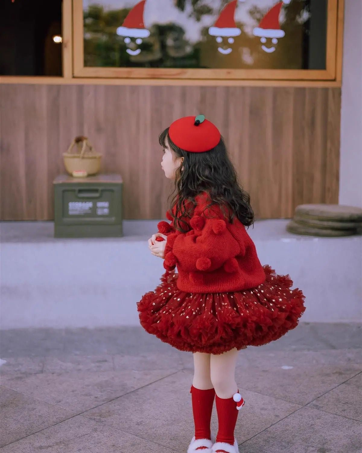 Cute red sweater with Pom poms