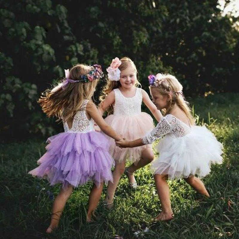 Kids sleeveless princess dress tutu skirt hollow lace sleeve