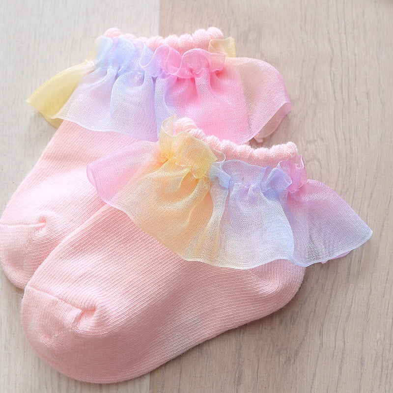 kids baby Socks with rainbow color tulle 4 color