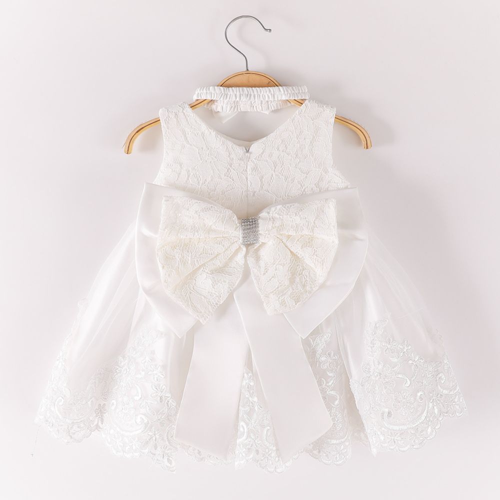 Baby Girls Dresses Embroidered Pageant Wedding Flower Girl Birthday Tulle Dresss big bow knot 2 color