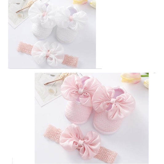 Baby pre-walker shoes  satin bow knot + headband set