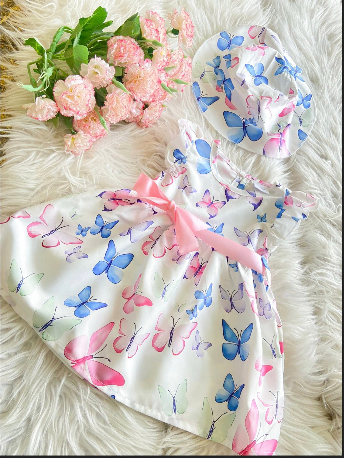 Set Cute dress with printed butterfly + hat