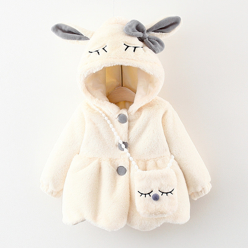 2 pcs set Baby fur long sleeve jacket coat hooded rabbit ears+ bag