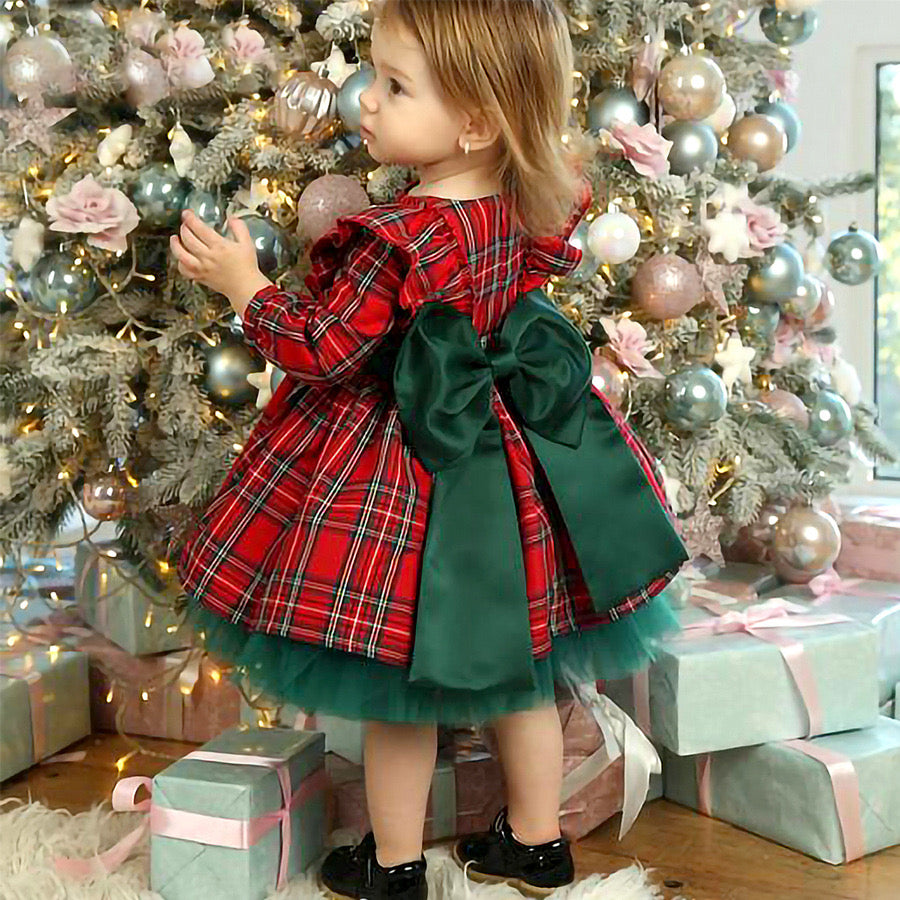 Princess vintage dress with green bow knot