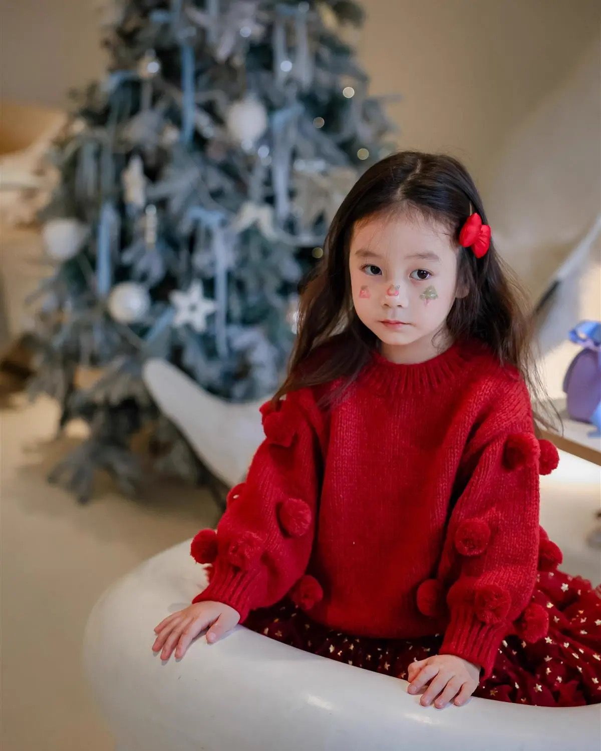 Cute red sweater with Pom poms