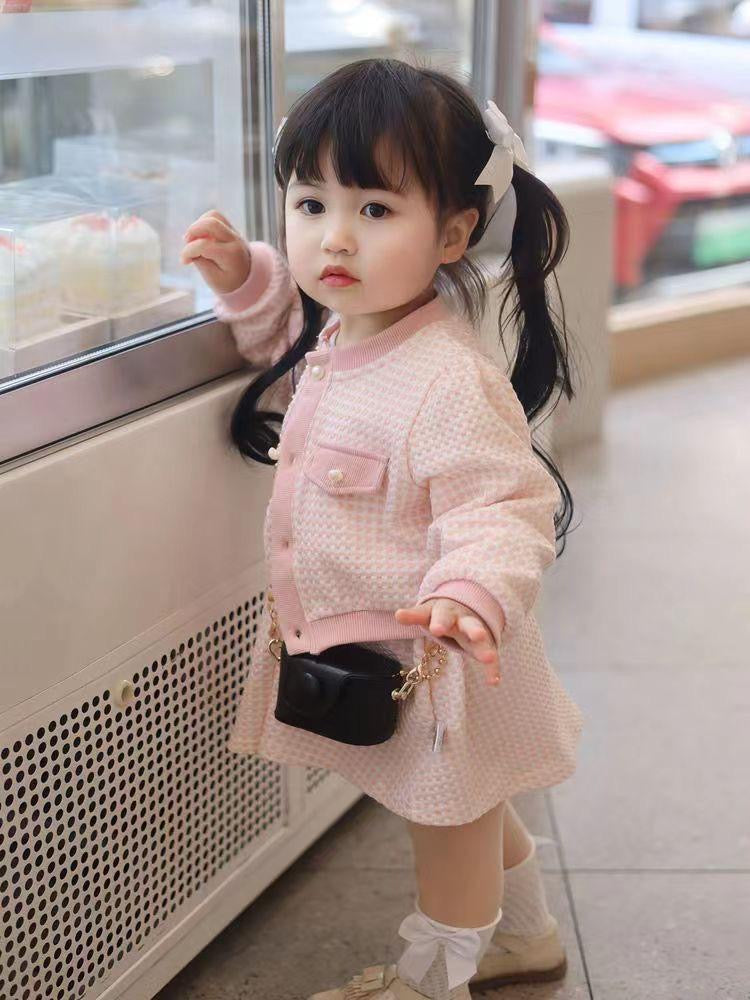 2pcs set waffle long sleeve jacket + dress .
