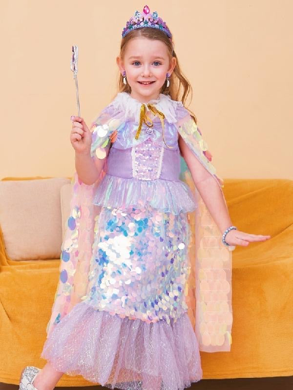 2 piece set Girls mermaid Cape Cloak Shiny Glitter Party Prop Kids Fancy cape + headband