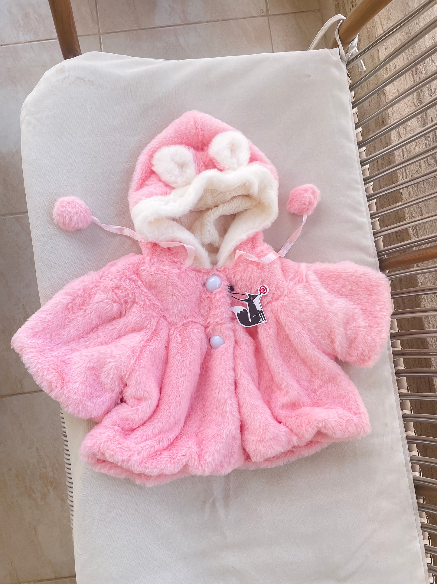 Baby fur long sleeve cape jacket hooded rabbit ears 3 color