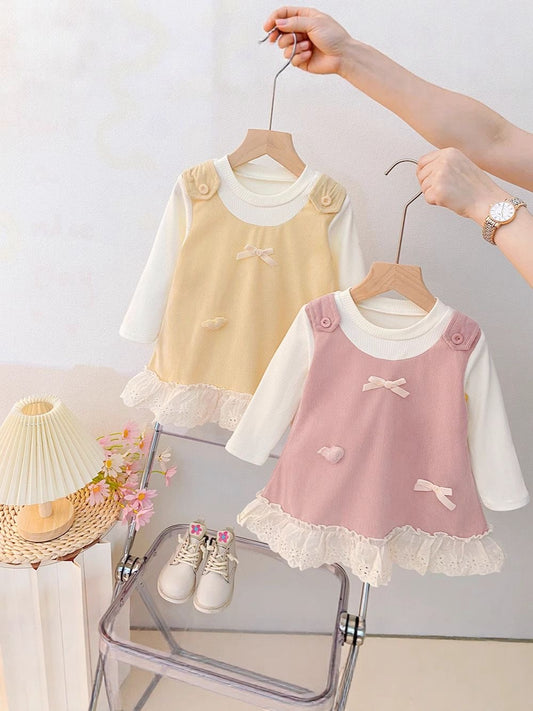 Fake 2pc long sleeve dress with bows