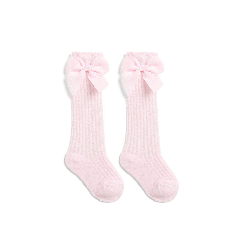 Bow knot Mesh Knitted Socks, Cotton Blend Comfy Breathable Soft Crew Socks