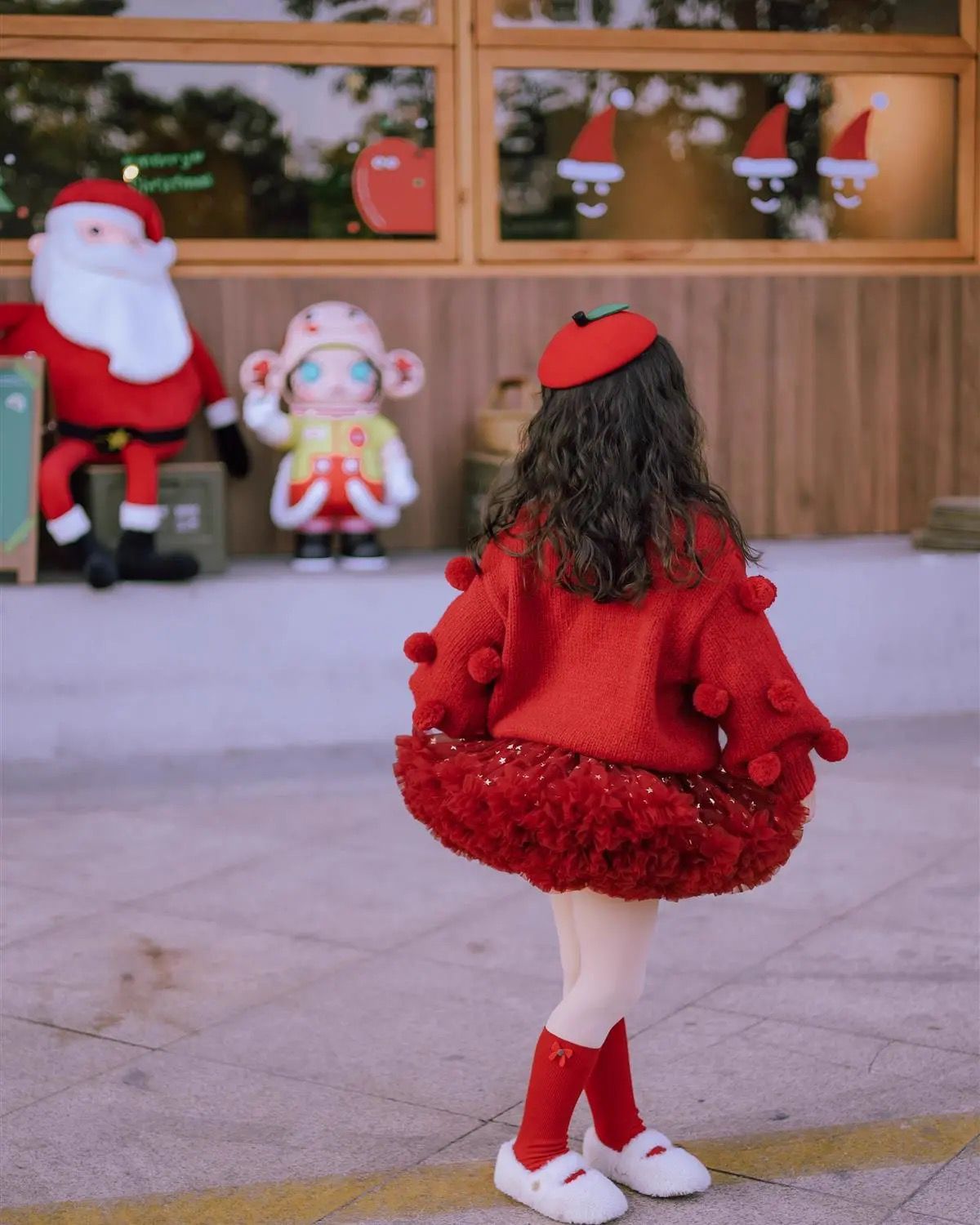 Cute red sweater with Pom poms
