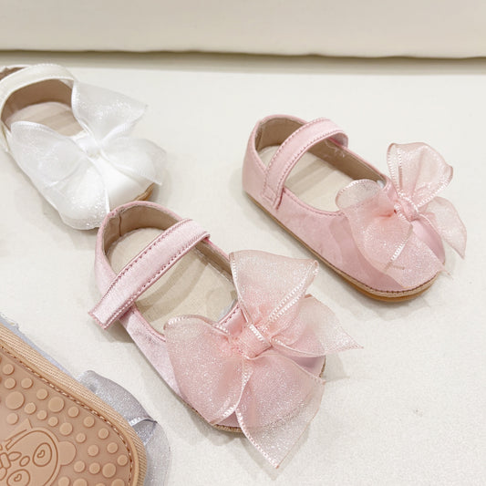 Elegant Baby pre-walker leather shoes with tulle bow knot