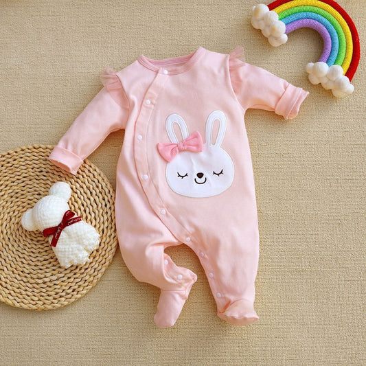 Baby long sleeve jumpsuit with rabbit pink