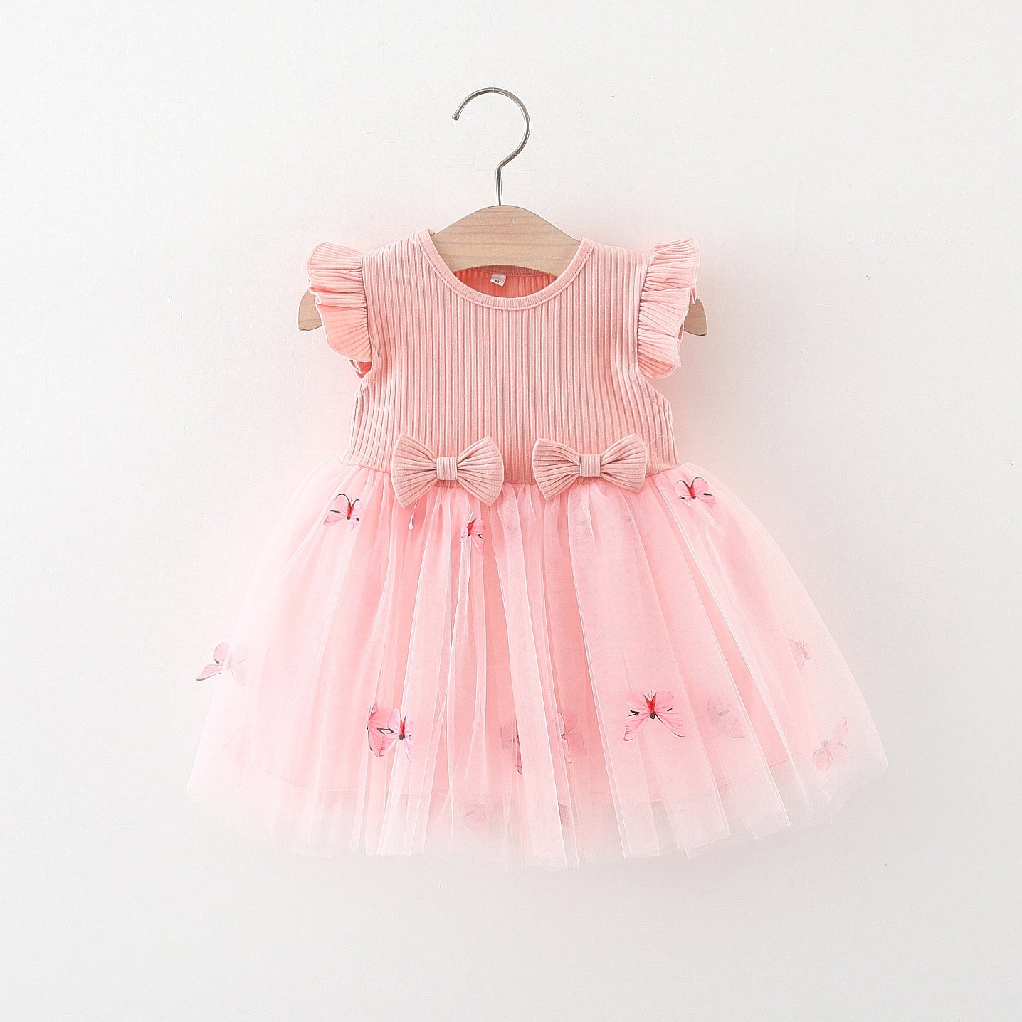 Flying sleeve girl dress with 3D butterfly and bow knot