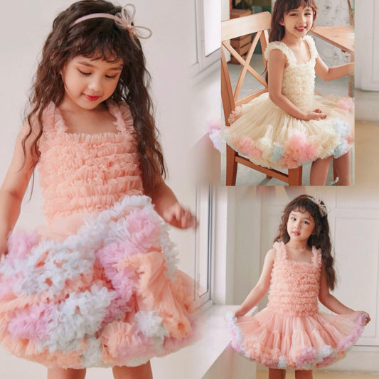 Multi layered rainbow color tutu dress very soft beige and pink
