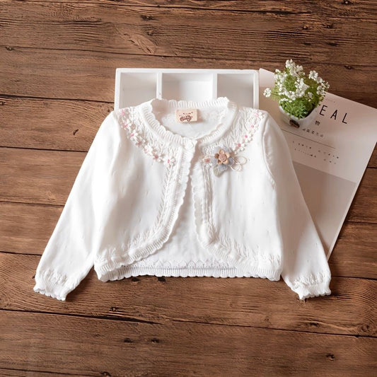 long sleeve Cardigan jacket white little  flower 2 color