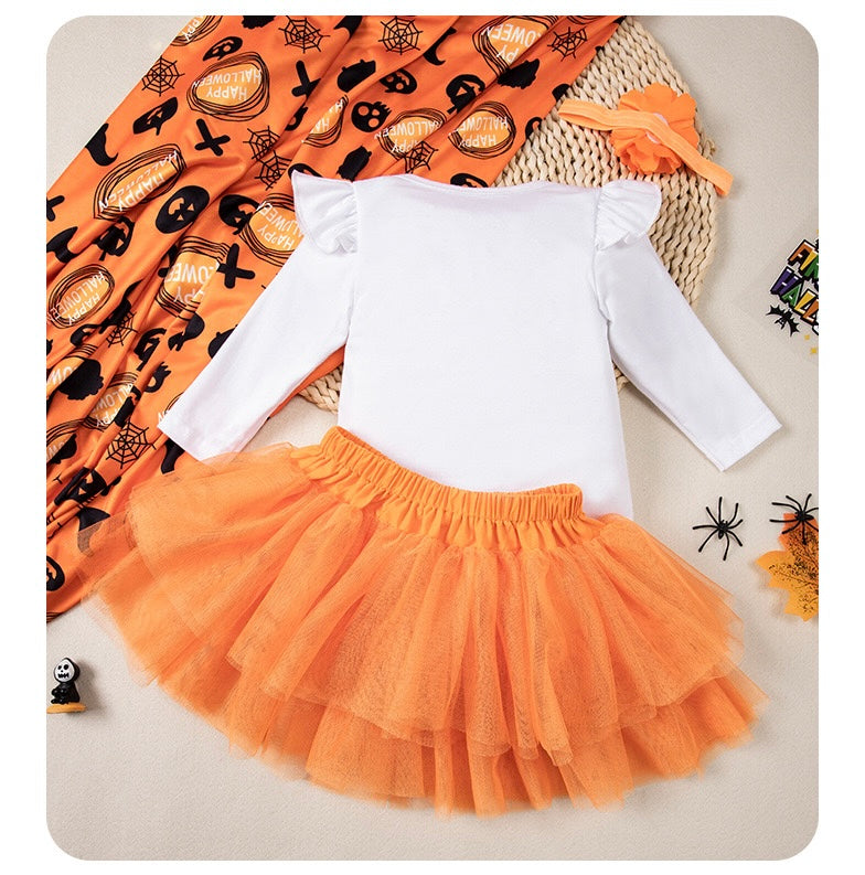 3 pcs Halloween long sleeve T-shirt + headband + skirt