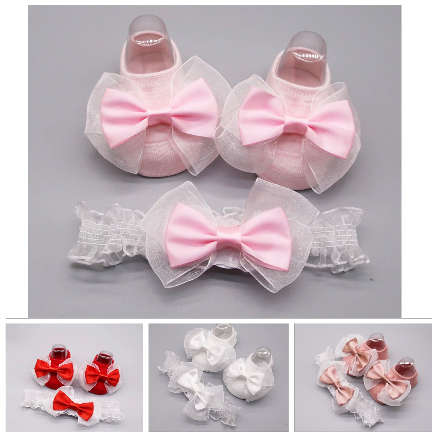 2 piece set Baby socks with bow knot and headband 3 color