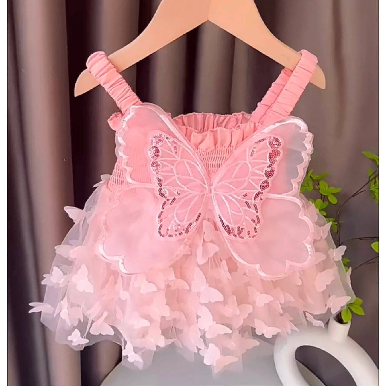 3D butterfly baby dress Pink