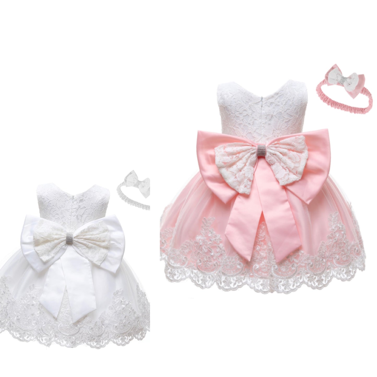 Baby Girls Dresses Embroidered Pageant Wedding Flower Girl Birthday Tulle Dresss big bow knot 2 color