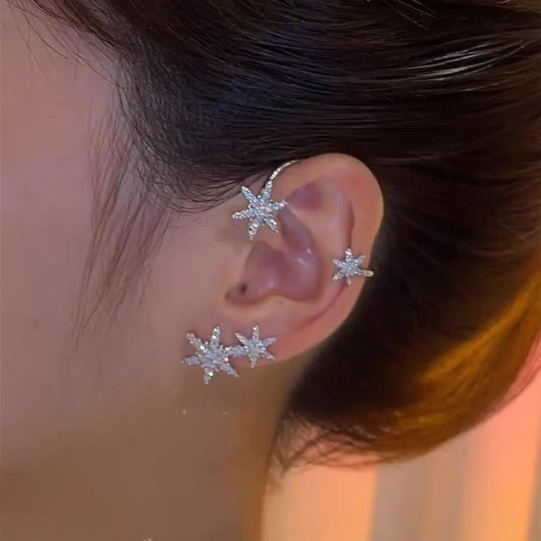 Niche Design Ear Hanging Earrings Ear Clip Female New Trendy No-ear Pierced Ear Bone Clip Earring Wizard - snow flake