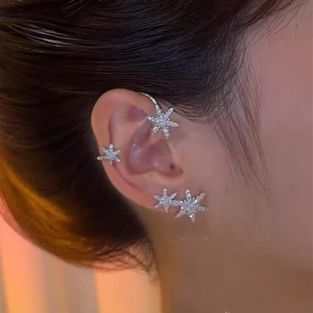 Niche Design Ear Hanging Earrings Ear Clip Female New Trendy No-ear Pierced Ear Bone Clip Earring Wizard - snow flake