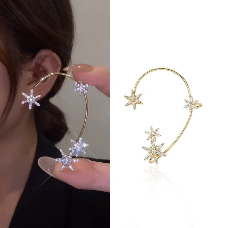 Niche Design Ear Hanging Earrings Ear Clip Female New Trendy No-ear Pierced Ear Bone Clip Earring Wizard - snow flake