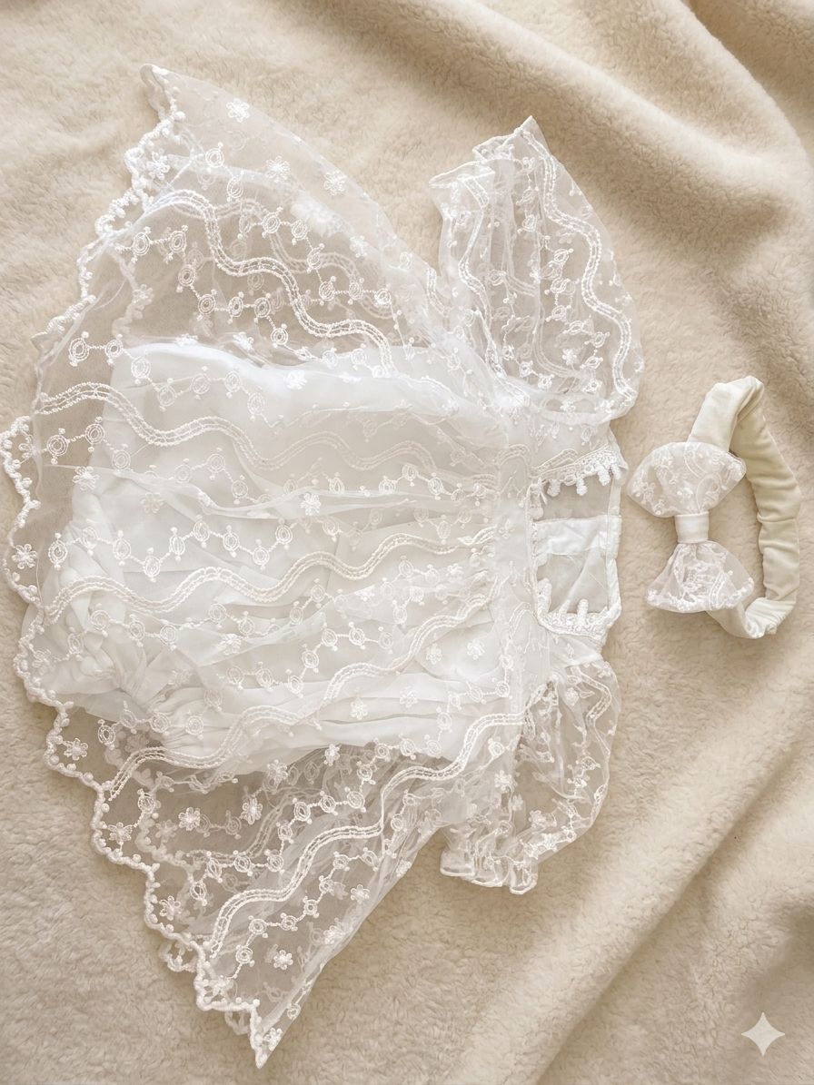 Baby beige romper + headband